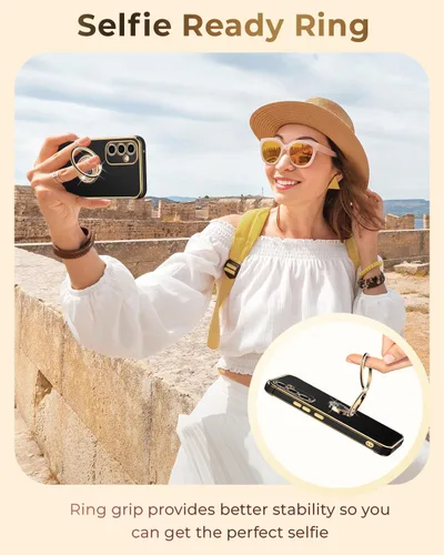 Vista 5 de XYZ Funda para Galaxy A14 5G con soporte y doble anillo, funda de lujo para Samsung A14 5G, color negro