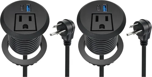 Vista 10 de Ojal de alimentación empotrable de carga rápida USB-C de 20 W, toma de escritorio de montaje empotrado de 2 pulgadas con cable de extensión de 6.5