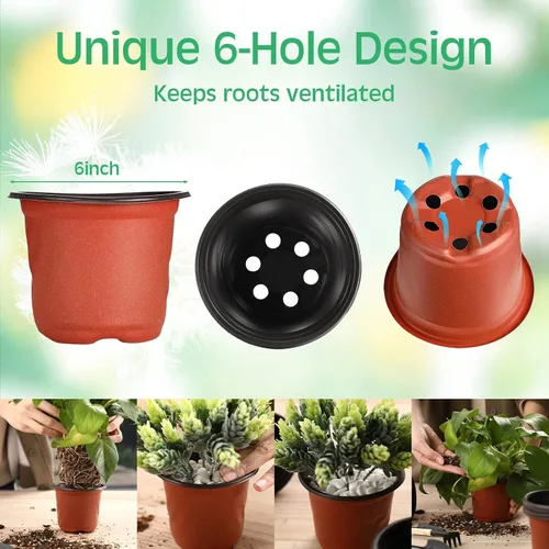 Vista 2 de Plantas de plástico de 6 pulgadas, macetas de inicio de semillas, macetas de siembra, macetas de plántulas, contenedor para plantas de flores