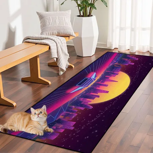Vista 7 de Alfombra de corredor lavable de 2 x 6 pulgadas, diseño de arcade, diseño de barco espacial a la puesta de sol, retro, de los años 80, de ciencia