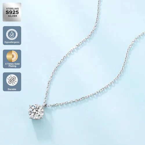 Vista 3 de KRKC Collar solitario con colgante de moissanita para mujer, 0.5CT1CT2CT3CT4CT Diamante creado en laboratorio con color VVS1 Clarity D, cadena
