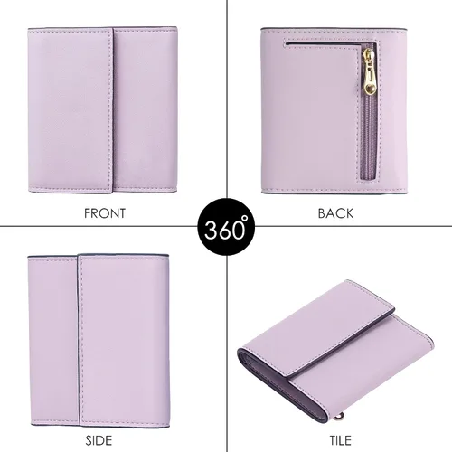 Vista 8 de Travelambo Cartera pequeña y compacta con bloqueo RFID tarjetero de triple pliegue para mujer Cartera RFID