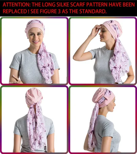 Vista 6 de Forro de algodón de bambú para mujer, con bufandas sedosas para el cáncer, pérdida de cabello, gorras de sueño