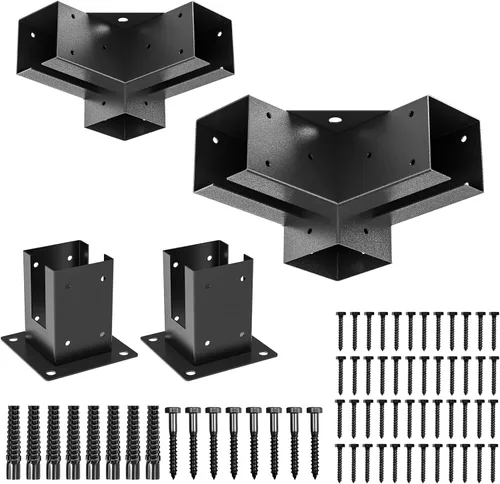 Vista 8 de Kit de pérgola para carpintería, 2 piezas, soportes para postes y vigas en T, soportes modulares para pérgola de tamaño modular para madera de 4 x