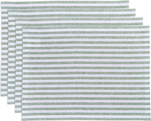 Vista 37 de Solino Home Amalfi - Manteles individuales a rayas, de 14 x 19 pulgadas, juego de 4 unidades, tela natural, lino europeo, 100 % lino puro, hechos a