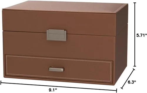 Vista 8 de Dajasan Caja organizadora de joyas, organizador de joyas para mujeres y niñas, 3 capas de almacenamiento grande de joyería para aretes, anillos