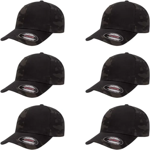 Vista 71 de Gorra de béisbol Flexfit Wooly Combed Premium de 6 paneles estructurada Ajuste elástico Paquete al por mayor disponible Negro