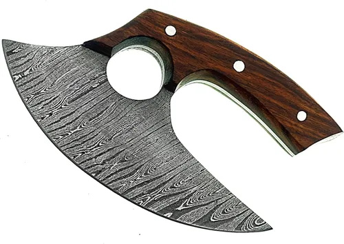 Vista 4 de Poshland TTC-111 cuchillo de cocina Ulu hecho a mano personalizado -mango de madera (TTC-111)