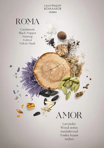 Vista 5 de Laura Biagiotti Romamor - Colonia para hombres - Fragancia ámbar amaderada - Perfume para hombres con pomelo, pimienta negra, vetiver y jengibre