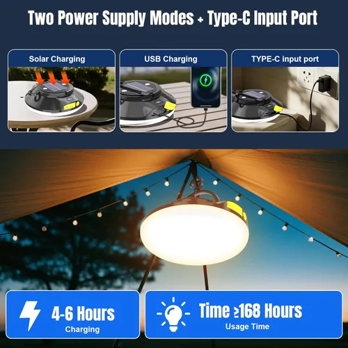 Vista 3 de Linterna LED solar portátil de 16000 mAh, 26000 lm, luz recargable de 150 W con imán, linterna, luces impermeables IPX66 para tienda de campaña
