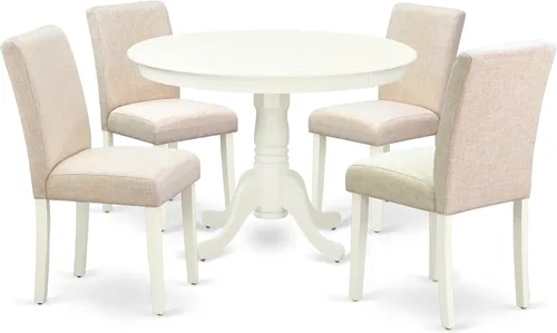 Vista 15 de East West Furniture HLAB5-MAH-72 - Juego de mesa de comedor de 5 piezas, incluye una mesa de comedor redonda con pedestal y 4 sillas tapizadas