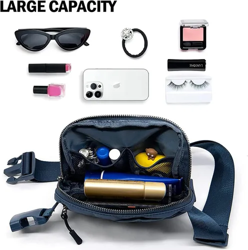 Vista 44 de Cangurera cruzada para mujer, mini bolsa para cinturón de 1 litro con correa ajustable de 32 a 51 pulgadas, bolsa de cintura pequeña para viajes