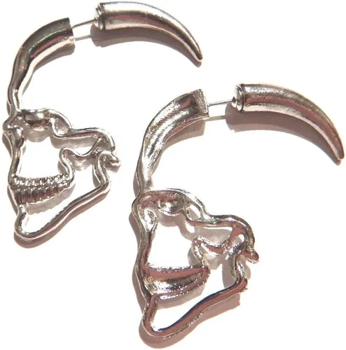 Vista 2 de Pendientes de perno prisionero de perfil de calavera humana góticos esqueleto de Halloween punk silvertone, Metal