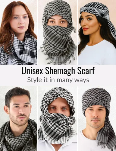 Vista 78 de LOVARZI Shemagh Cottons Arab Keffiyeh - Bufanda militar táctica para cabeza y cuello