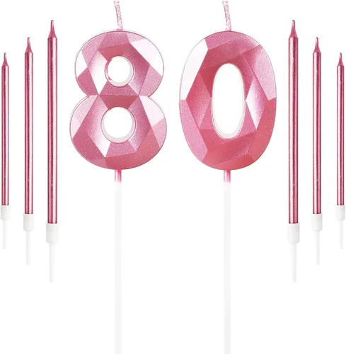 Vista 62 de Vela rosa de cumpleaños número 1 con 6 velas largas, decoraciones de decoración de pastel para fiesta de niña de 1 año, suministros de celebración