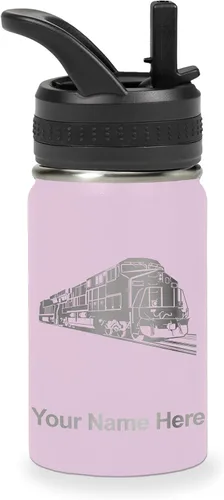 Vista 23 de LaserGram Botella de agua personalizada, tren de carga, acero inoxidable de doble pared aislada al vacío con popote superior, regalo grabado Negro