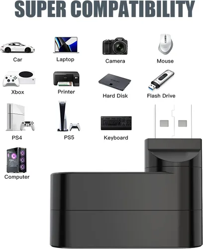 Vista 7 de BERLAT - Divisor de puerto USB, 3 puertos USB 2.0, divisor expansor [90°/180° grados giratorio] para laptop, Xbox, Wii, PS3, PC, MAC, Mac Book