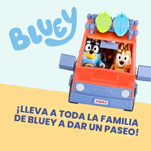 Vista 2 de Bluey Heeler - Coche de juguete familiar 4WD para niños pequeños con 4 figuras, tablas de surf y hoja de calcomanías, juego de simulación, juguetes