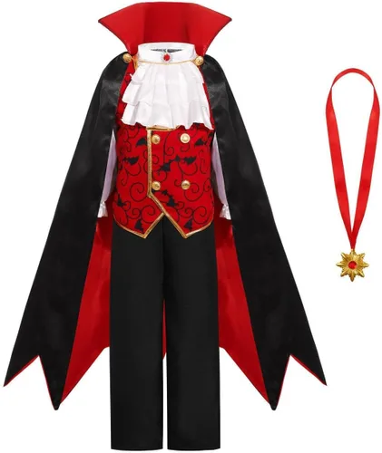 Vista 7 de Disfraz de vampiro para niños, disfraz de vampiro rojo de Halloween para niños