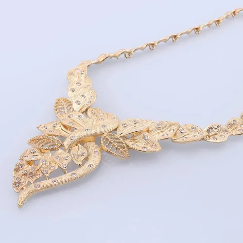 Vista 5 de NA African Dubai Gold Jewelry Nigerian Crystal Necklace Hoop Earrings Ring Women Italian Bridal Jewelry Sets Wedding Accessories