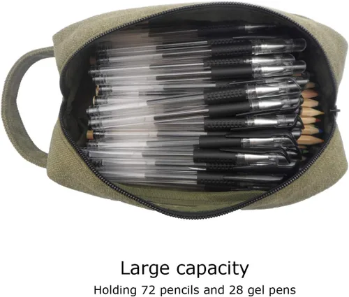Vista 6 de Enyuwlcm Bolsa de lápices grande de lona pesada con correa de asa, estuche duradero con dos compartimentos con cremallera, soporte para lápices, 1