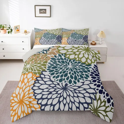 Vista 10 de Erosebridal Juego de edredón de dalia azteca para adultos, mujeres y niñas, ropa de cama floral, tamaño individual, relleno de edredón de flores