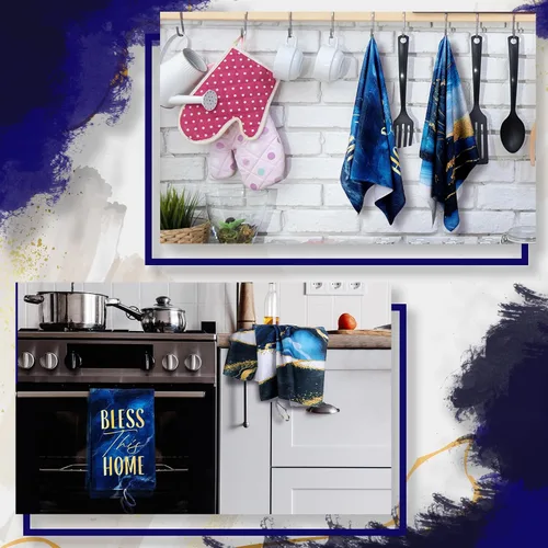 Vista 4 de Bencailor 4 Piezas Toallas de Cocina Decorativas Absorbentes 24 x 16 Pulgadas Toallas de Mano de Té Baño Sirena Mariposa Mármol Regalo para Cocina