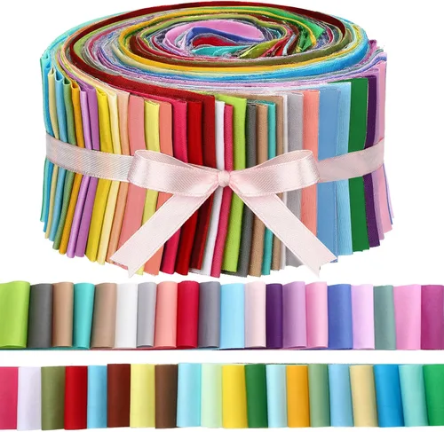 Vista 11 de 40 piezas de rollo de tela de algodón blanco de patchwork de Jelly, tiras de tela de algodón enrollables de 2.55 pulgadas, tela de patchwork