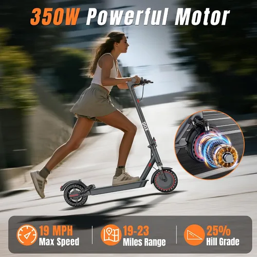 Vista 3 de Adults Electric Scooter with Dual Suspension, 8.5"/10" Solid Tires, 350W/500W Motor Escooter, 19-21MPH, 15-23Miles Long Range, APP Control, Foldable
