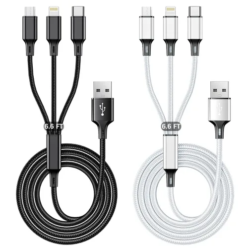 Vista 8 de Cable de carga múltiple, paquete de 2 cables de carga multiteléfono de 4 pies, trenzado, universal, 3 en 1, cable de carga extra largo múltiple USB