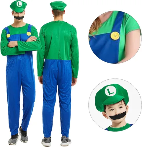 Vista 6 de VISVIC Super Costume Brothers - Disfraz de cosplay con sombrero de bigote para hombres mujeres adultos niños y adolescentes