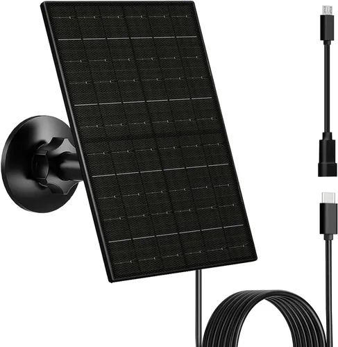 Vista 7 de Zivif Panel solar de 7 W para cámaras de seguridad, cargador solar USB C de 5 V y micro USB, fuente de alimentación impermeable IP66