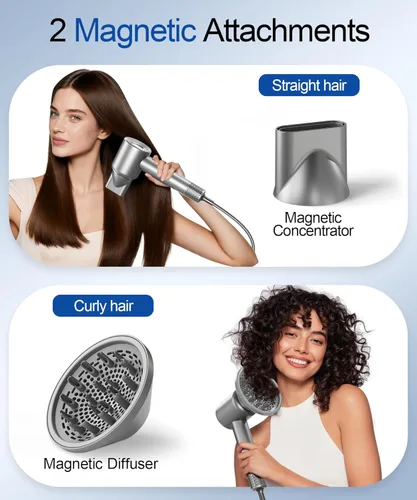 Vista 5 de Secador de pelo, 160000 rpm, secador iónico de alta velocidad con difusor magnético, secador de pelo de secado rápido para mujeres, control
