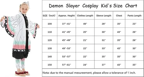 Vista 7 de Conjunto de disfraz de cosplay de anime traje de Demon Slayer uniforme completo para niños y niñas