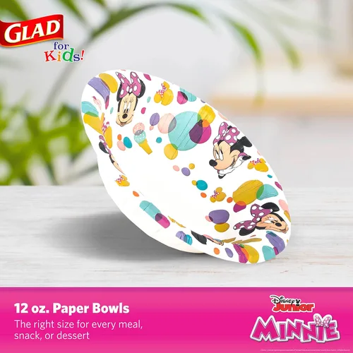Vista 2 de Glad para Niños Cuencos Desechables de Papel de Disney Mickey y sus Amigos, Minnie Dots - Resistentes, A Prueba de Remojo, Aptos para Microondas