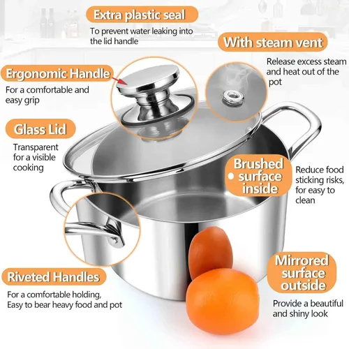 Vista 3 de P&P CHEF Olla de 4 cuartos de galón de acero inoxidable tricapa, olla de 4 cuartos de galón para cocinar pasta con tapa visible para sopa