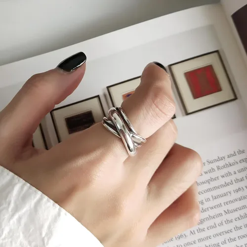 Vista 121 de Anillo de plata de ley 925, minimalista, ajustable, hecho a mano, para mujeres y niñas
