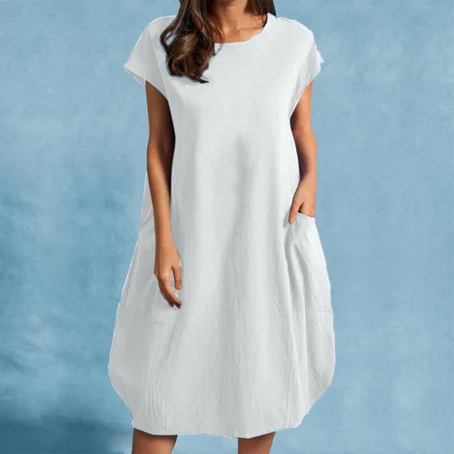 Vista 2 de LISTHA Vestido largo de manga larga para mujer de algodón caftán liso casaul de gran