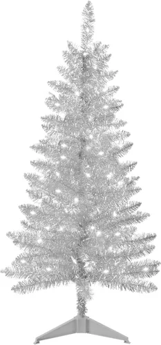 Vista 11 de Liguanow Árbol de Navidad artificial de 4 pies completamente negro con luces separadas, no preiluminado, mini árbol de Navidad de oropel negro, 50