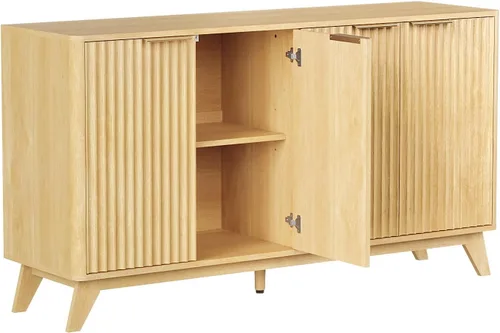 Vista 9 de VINGLI Moderno soporte de TV para televisores de 65 pulgadas, centro de entretenimiento de madera de 55 pulgadas con estantes ajustables, soporte