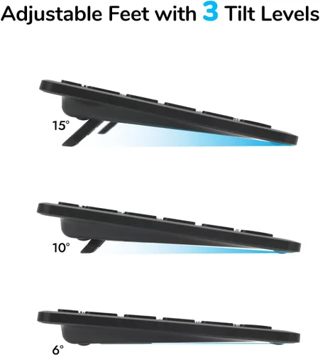 Vista 6 de Combo de teclado y mouse inalámbricos, teclas de interruptor de tijera, receptor USB 2-en-1 y dos Bluetooth, diseño silencioso multidispositivo