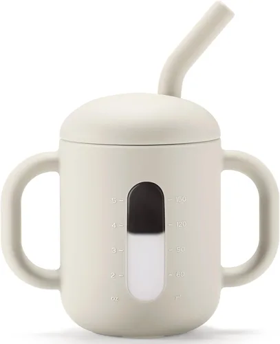 Vista 10 de CLYMENE Taza de entrenamiento de silicona con popote y asas, taza para beber para bebé, taza para beber agua para bebés y niños pequeños de 6 meses