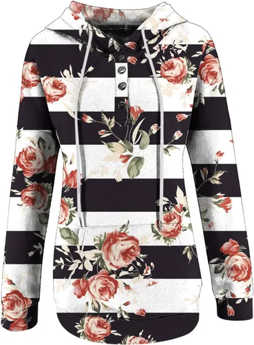 Vista 36 de Sudaderas con capucha para mujer, con cuello de botón, sin botones, con cordón, manga larga, lindas, ropa para adolescentes y niñas