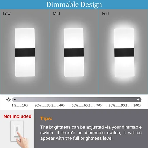 Vista 2 de Lightess Aplique de pared moderno regulable. Lámpara de pared de 12 W en negro, lámpara de pared interior de acrílico para dormitorio, sala