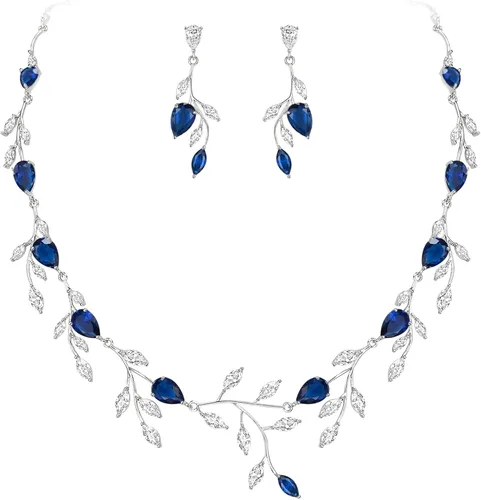 Vista 10 de Cubic Zirconia Drop Leaf Vine Wedding Prom Jewelry Set for Bride Bridesmaid