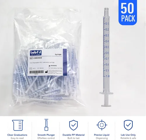 Vista 7 de 1ml Plastic Syringe, luer slip syringe, Used in Scientific Laboratories, Liquid refilling, DIY Crafts, Scientific Labs, 50/PK