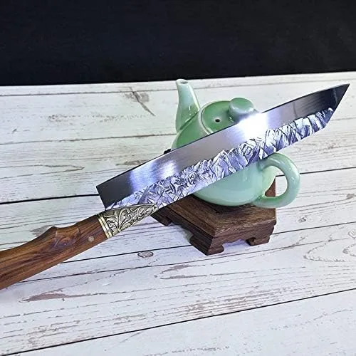 Vista 2 de Cuchillo de carnicero hecho a mano de 9 pulgadas forjado cuchillo de cocina con mango de palisandro de espiga completa, cuchillo fijo herramientas