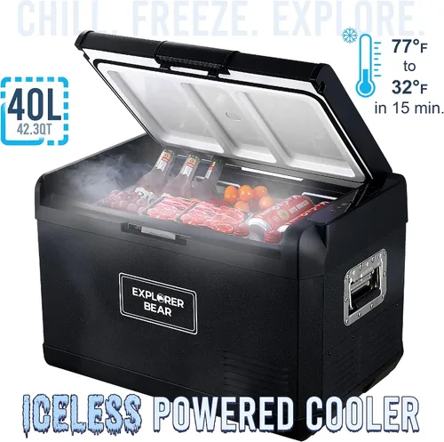 Vista 2 de Explorer Bear Refrigerador de 12 voltios 12 V refrigerador de coche 12/24 V CC 110-240 V CA congelador portátil compresor enfriador 0℉-50℉ 3 años