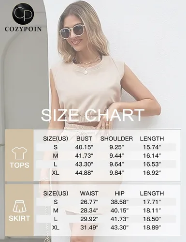 Vista 5 de COZYPOIN Conjunto de dos piezas para mujer, camiseta corta y falda de verano, casual, bonita, sin mangas, conjunto de vestido