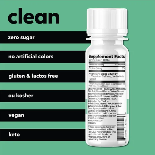 Vista 2 de Tru Focus Shots, Bebida energética nootrópica con yerba mate, L-teanina y cafeína natural, shot de bienestar vegano con cero azúcar y calorías, sin